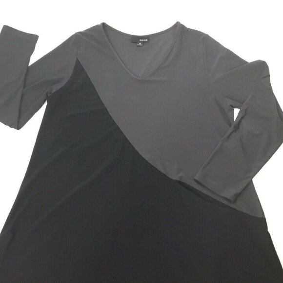 Sun Kim Dress USA Sz M Asymmetrical Comfy Casual Black Gray Long Sleeve Stretch - Picture 6 of 7